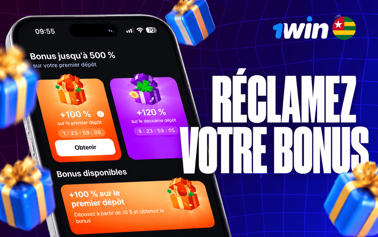 Bonus 1win Togo - 500 % de bienvenue, cashback et VIP 2026